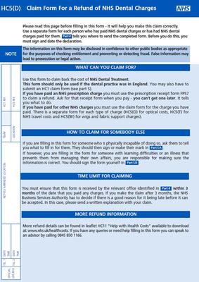 Claim form for a refund of NHS dental charges - HC5(D)