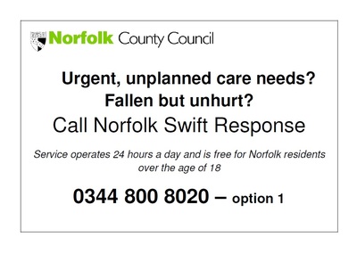 Urgent unplanned care needs? Fallen but unhurt? Call Norfolk Swift Response (postcard)