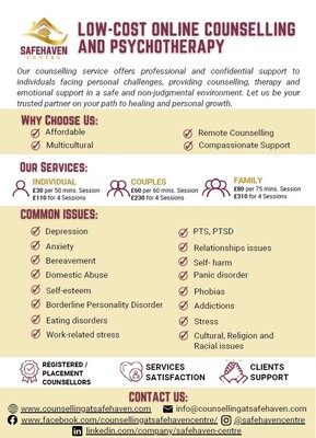 Low cost online counselling and psychotherapy (flyer)