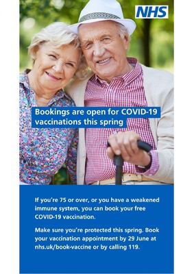 Bookings are open for COVID-19 vaccinations this spring (digital screen)