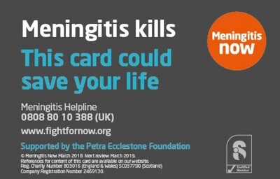 Meningitis kills - this card could save your life (card)