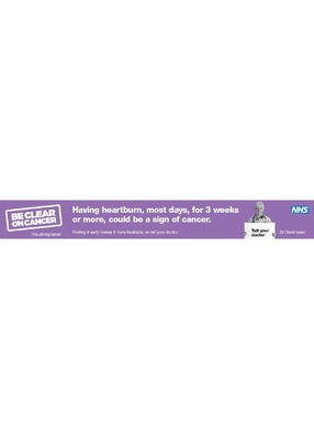 Having heartburn, most days, for 3 weeks or more, could be a sign of cancer (web banner)