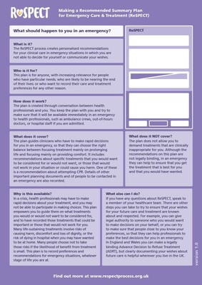 Respect - making a recommended summary plan for emergency care and treatment (A4)