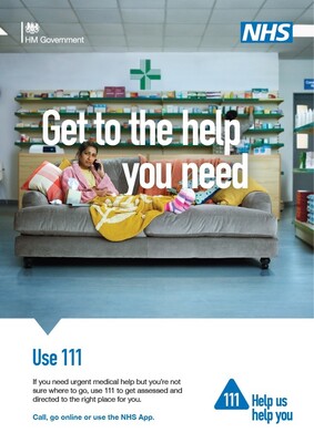 Get to the help you need - female on phone (A4 poster)