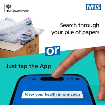 Search through your pile of papers - NHS App (social static)