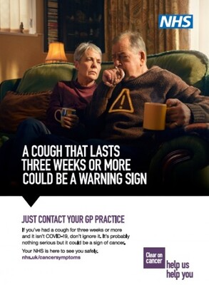 A cough that lasts 3 weeks or more could be a warning sign - couch (A4 poster)