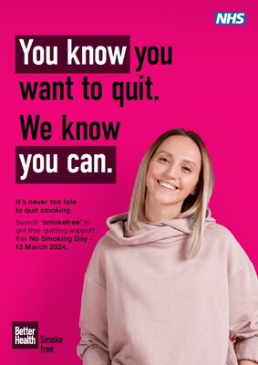 You know you want to quit - we know you can (pink A4 poster)