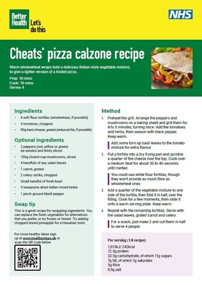 Cheats' pizza calzone recipe (A5 flyer)
