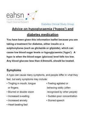 Advice on hypoglycaemia and diabetes medication