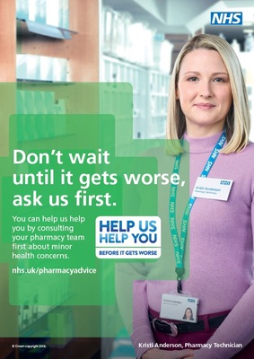 Don't wait until it gets worse - female pharmacist (A4 poster)