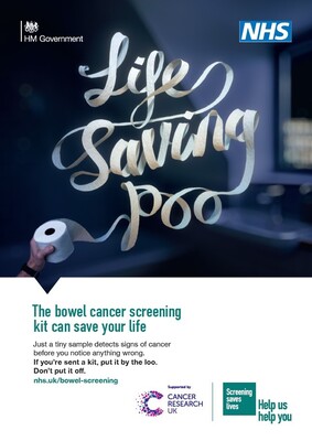 Life saving poo - bowel cancer screening - white male (A4 poster)