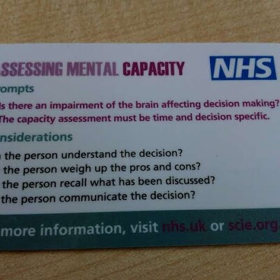 Assessing mental capacity (card)