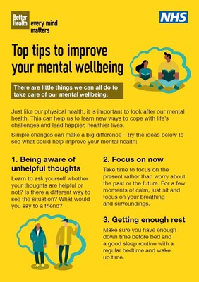 Top tips to improve your mental wellbeing (A5 leaflet)