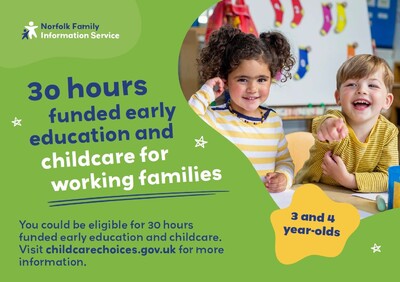 30 hours funded early education and childcare for working families (postcard)